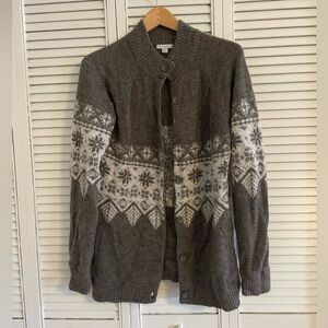 Garnet Hill Long Cardigan, Gray Wool Blend Sweater, Women’s L; Holiday sweater